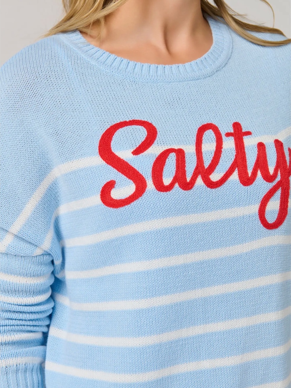 "Salty" Relaxed Fashion Fit
Sweater, Blue & White. Brand: Shiraleah